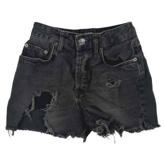 Urban Outfitters Surf Black Distressed High Waist Frayed Denim Jeans Shorts 24 - Picture 1 of 3